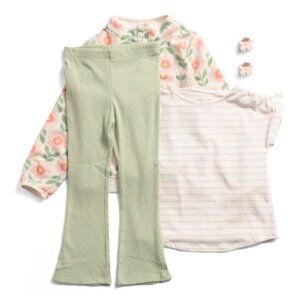 NWT HAPPILY GREY Toddler Girls 4pc Floral Fleece Jacket Pants Top Hair Clips Set